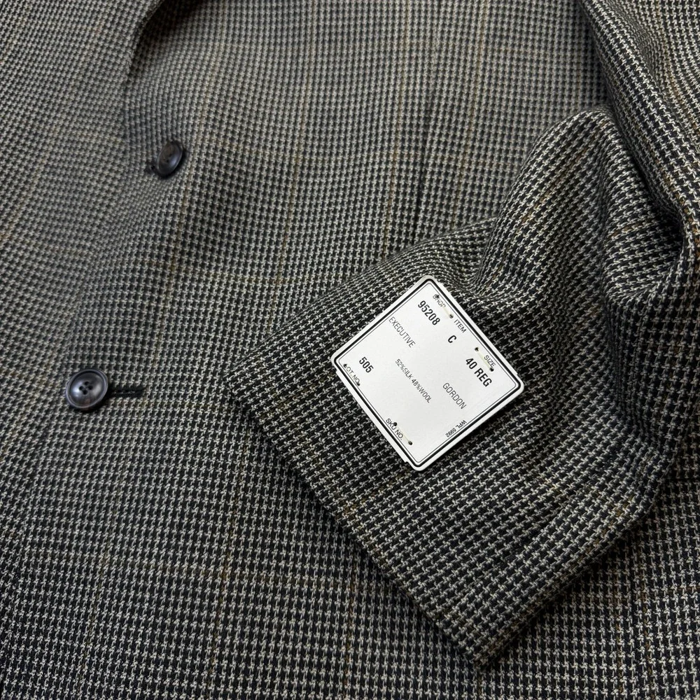 Jos. A. Bank Blazer Mens 40 REG Brown Silk Wool Houndstooth Sport‎ Coat